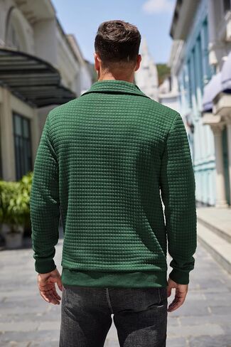 COOFANDY Mens Quarter Pullover Quilted Sweatshirt Casual Knit Long Sleeve Mock Neck Sweater Waffle Collared Pullover in Saudi Arabia