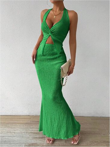 SOLY HUX Women's Two Piece Outfits Twist Front Halter Cami Tops and Skirt Summer Set in Kuwait