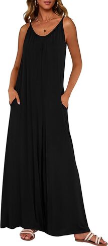 dowerme Women's Summer One Piece Jumpsuits 2025 Casual Spaghetti Strap Loose Wide Leg Long Pant Rompers With Pockets in Saudi Arabia