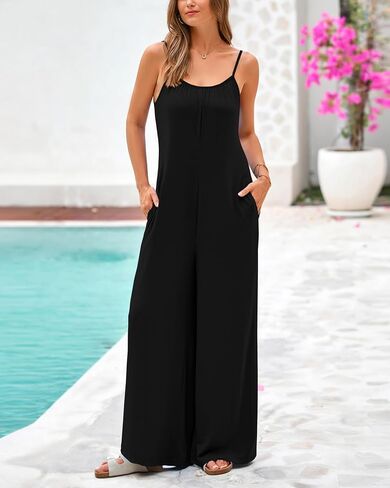 dowerme Women's Summer One Piece Jumpsuits 2025 Casual Spaghetti Strap Loose Wide Leg Long Pant Rompers With Pockets in Saudi Arabia