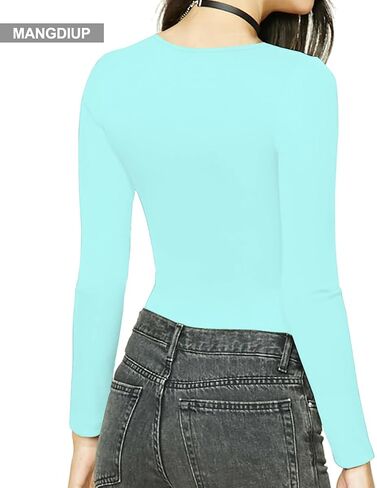 MANGDIUP Women's Round Collar Long Sleeve Elastic Bodysuit Jumpsuit in Saudi Arabia