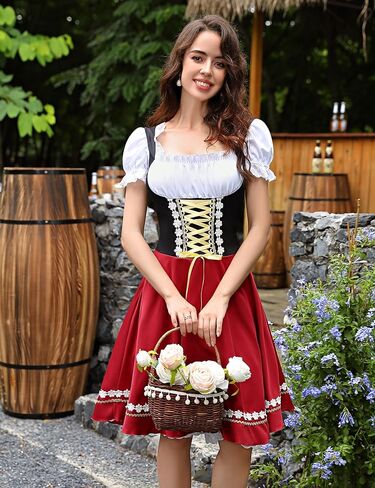 KOJOOIN Women Oktoberfest Costumes German Dirndl Dress Traditional Bavarian Beer Garden Carnival Dresses in Saudi Arabia