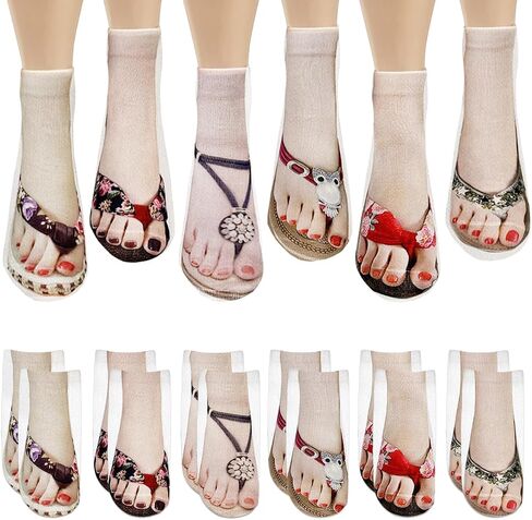 6 Pairs Funny Flip Flop Socks,3D Manicure Print Socks for Women,Unique and Stylish Manicure Print Socks Women in Kuwait