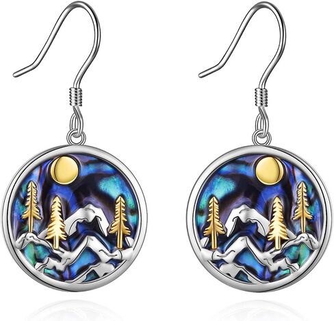 Mountain Earrings Gifts Sterling Silver Abalone Sun Mountain and Tree Dangle Earrings Nature Jewelry Gift for Skiers, Hikers, Campers, Climbers,Nature Lovers in Saudi Arabia