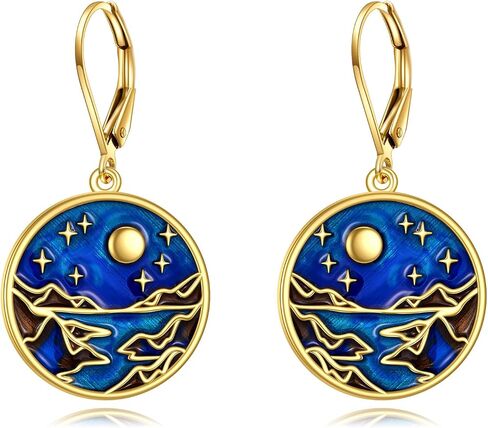 Mountain Earrings Gifts Sterling Silver Abalone Sun Mountain and Tree Dangle Earrings Nature Jewelry Gift for Skiers, Hikers, Campers, Climbers,Nature Lovers in Saudi Arabia