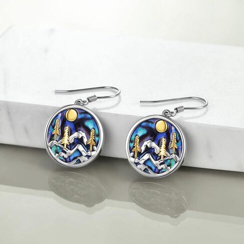 Mountain Earrings Gifts Sterling Silver Abalone Sun Mountain and Tree Dangle Earrings Nature Jewelry Gift for Skiers, Hikers, Campers, Climbers,Nature Lovers in Saudi Arabia