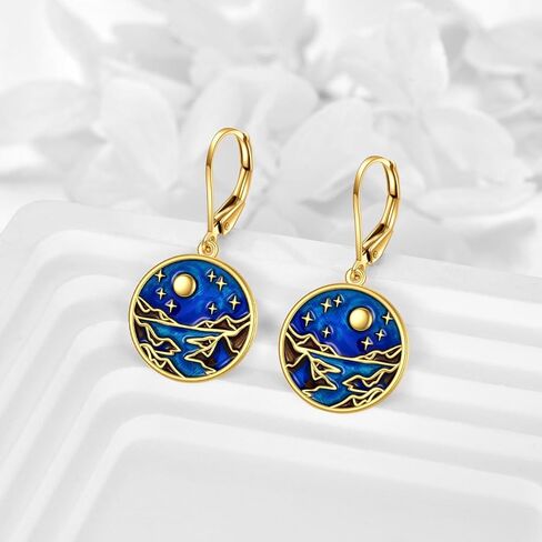 Mountain Earrings Gifts Sterling Silver Abalone Sun Mountain and Tree Dangle Earrings Nature Jewelry Gift for Skiers, Hikers, Campers, Climbers,Nature Lovers in Saudi Arabia