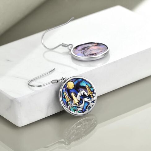 Mountain Earrings Gifts Sterling Silver Abalone Sun Mountain and Tree Dangle Earrings Nature Jewelry Gift for Skiers, Hikers, Campers, Climbers,Nature Lovers in Saudi Arabia
