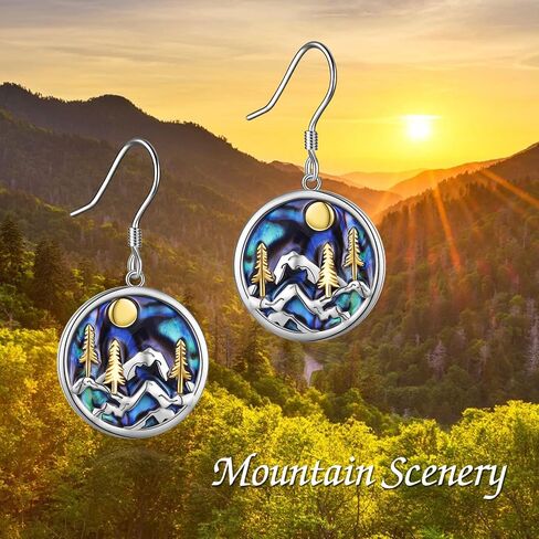 Mountain Earrings Gifts Sterling Silver Abalone Sun Mountain and Tree Dangle Earrings Nature Jewelry Gift for Skiers, Hikers, Campers, Climbers,Nature Lovers in Saudi Arabia