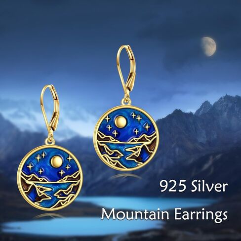 Mountain Earrings Gifts Sterling Silver Abalone Sun Mountain and Tree Dangle Earrings Nature Jewelry Gift for Skiers, Hikers, Campers, Climbers,Nature Lovers in Saudi Arabia