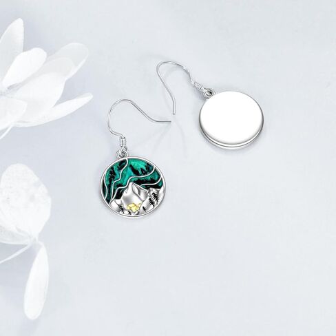 Mountain Earrings Gifts Sterling Silver Abalone Sun Mountain and Tree Dangle Earrings Nature Jewelry Gift for Skiers, Hikers, Campers, Climbers,Nature Lovers in Kuwait