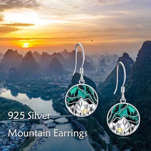 Mountain Earrings Gifts Sterling Silver Abalone Sun Mountain and Tree Dangle Earrings Nature Jewelry Gift for Skiers, Hikers, Campers, Climbers,Nature Lovers in Kuwait