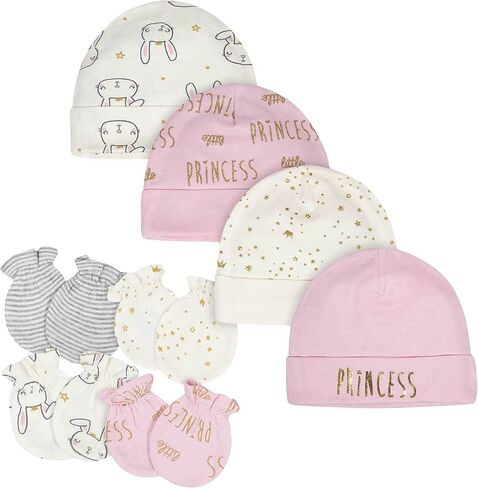 Gerber Baby Girls Cap and Mitten Sets 8pc Pink Leopard 0-3 Months in Kuwait