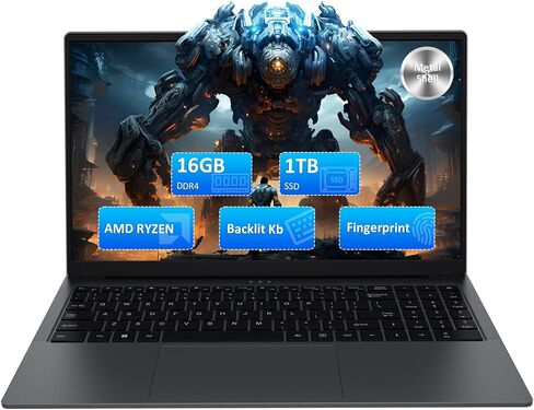 Laptop, 15.6" FHD IPS Display, AMD Ryzen7 5700U, 16GB RAM, 1TB PCIe SSD, Fingerprint Reader, Backlit Keyboard, Webcam, Wi-Fi 6, Windows 11 Pro, Metal Case, Grey in Saudi Arabia