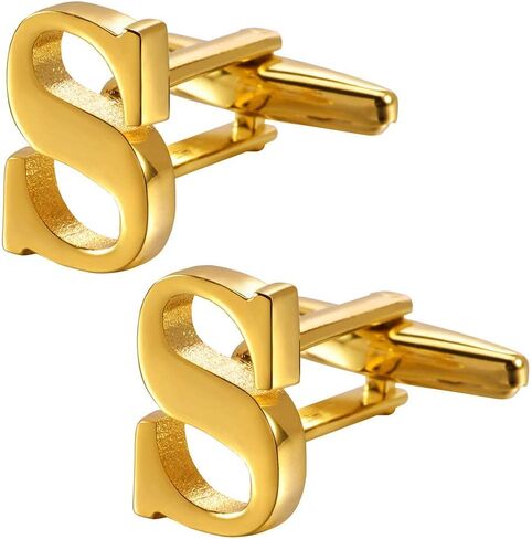 أزرار أكمام A-Z الأولية للرجال، أزرار أكمام كلاسيكية من الذهب والفضة عيار 18 قيراط وحروف أبجدية سوداء لحفلات الزفاف وحفلات العمل in Kuwait
