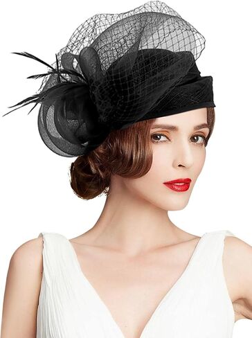 Z&X Sinamay Fascinator Hat Floral Feather Pillbox Derby Hats for Women Wedding Tea Party with Headband Clip in Saudi Arabia