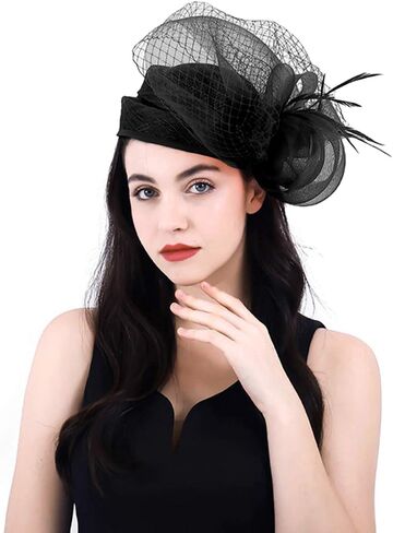 Z&X Sinamay Fascinator Hat Floral Feather Pillbox Derby Hats for Women Wedding Tea Party with Headband Clip in Saudi Arabia