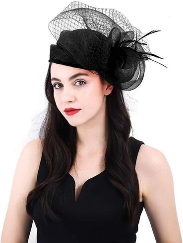 Z&X Sinamay Fascinator Hat Floral Feather Pillbox Derby Hats for Women Wedding Tea Party with Headband Clip in Saudi Arabia