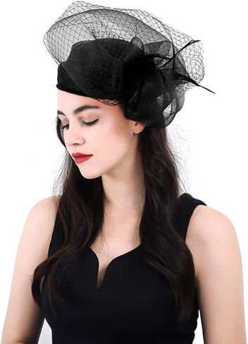 Z&X Sinamay Fascinator Hat Floral Feather Pillbox Derby Hats for Women Wedding Tea Party with Headband Clip in Saudi Arabia