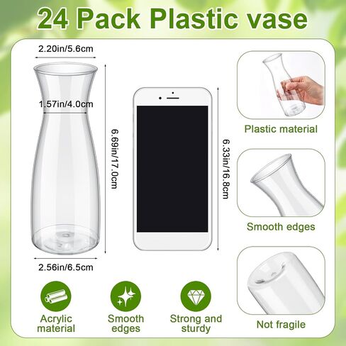 مومفاي 24 قطعة من مزهرية زهور بلاستيكية شفافة بارتفاع 5.9 انش، مزهرية بلاستيكية اكريليك مقاومة للكسر، مزهرية كريستال صغيرة مفردة للزينة المركزية للزفاف وديكور المنزل والمكتب in Kuwait