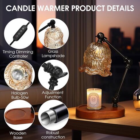 Candle Warmer Lamp, Dimmable Candle Lamp Warmer with Flexible Arm for Customizable Angles, Timer, Bedroom Living Room Home Decor Wax Melt Warmer, Gifts for Mom, with 2 Bulbs in Saudi Arabia