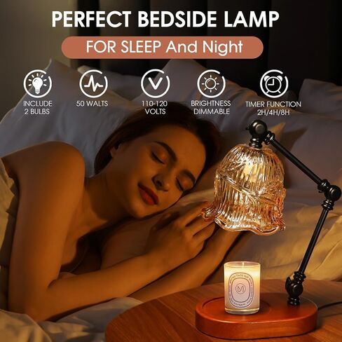 Candle Warmer Lamp, Dimmable Candle Lamp Warmer with Flexible Arm for Customizable Angles, Timer, Bedroom Living Room Home Decor Wax Melt Warmer, Gifts for Mom, with 2 Bulbs in Saudi Arabia