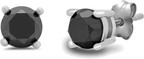 Amazon Essentials 0.5 to 2 Carats Round Black Diamonds, 10K White Gold, Stud Earrings - Stud Earrings for Women. in Saudi Arabia