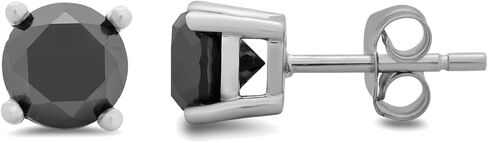 Amazon Essentials 0.5 to 2 Carats Round Black Diamonds, 10K White Gold, Stud Earrings - Stud Earrings for Women. in Saudi Arabia