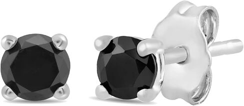 Amazon Essentials 0.5 to 2 Carats Round Black Diamonds, 10K White Gold, Stud Earrings - Stud Earrings for Women. in Saudi Arabia