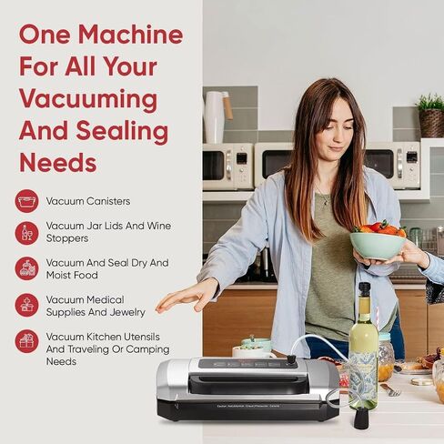 Magic Mill Vacuum Sealer Machine | Pro Handle With Patent Locking Technology for Easy Use | Food Preservation for Wet, Dry, Moist, Powerful Double Pump, Built-In Roll and Bag Cutter in Saudi Arabia