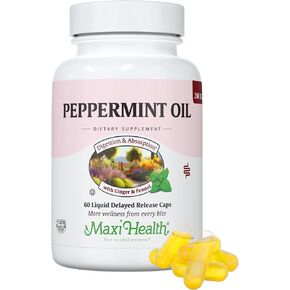 Maxi Health - Peppermint Oil with Ginger & Fennel Delayed Release Capsules - Digestion & Absorption Ingestible Dietary Supplement with Natural Essential Oil Ingredients - Digestive Health Support