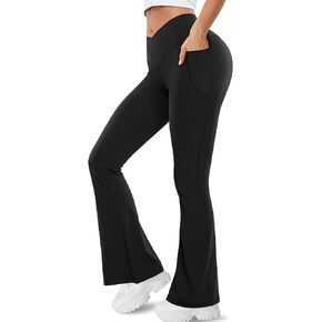 Buauty Black Flare Leggings Yoga Pants for Women, Black Flare Pants Bootcut Casual Gym Workout Clothes Bootleg
