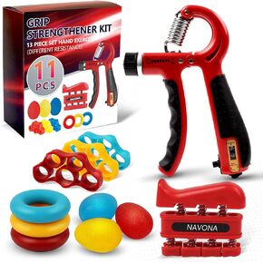 11PCS Hand Grip and Forearm Strengthener kit, Adjustable Hand Exerciser, Finger Strengthener, Finger exerciser, Stress Relief Ball, Grip Ring, Finger Stretcher for Muscle Building, Recover Hand Injury