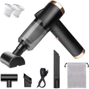 Wireless Handheld Car Vacuum Cleaner - 90° Foldable Portable Vacuum Cleaner for Car, 9000PA Suction Cordless Car Vacuum, Rechargeable Mini Car Vacuum for Vehicle, Home and Office (Black)