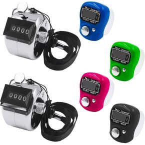 AFUNTA 6 Pcs Electronic Clicker Counters, 2 Pcs Metal Handheld Tally Counter with Lanyard & 4 Pcs LED Electronic Digital Finger Counters Pitch Counter, for Counting Golf, Goods, Knitting