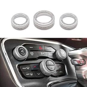 Keptrim Bling Crystal Rhinestone AC Air Conditioner Switch Volume Tune Knob Button Ring for Dodge Challenger Charger Ram Chrysler 200 300 300s, for Jeep Cherokee Grand Cherokee 2014-2021