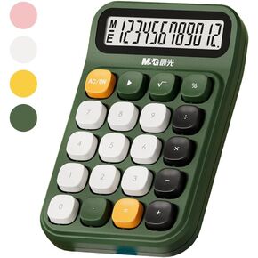 M&G Desk Calculator with Mechanical Buttons, 12 Digit Large LCD Display, Big Button Calculator for Office Home School, Bottom Antiskid, Battery Included (Green)