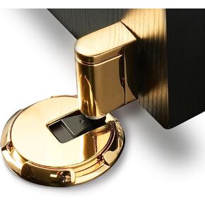 SAILANKA Windproof Door Stopper Indoor Heavy Duty Floor Door Stop Keep Door Open Mechanical No Drilling Door Stopper with Screws and 3M Adhesive, 1 Pack, Bright Gold