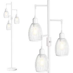 Dimmable Floor Lamp, 3 x 800LM LED Edison Bulbs Included, Farmhouse Industrial Floor Lamp Standing Lamp with Elegant Teardrop Cage Head Tall Lamp for Living Room Bedroom Office Dining Room - White
