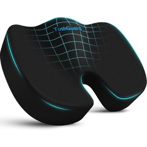 TushGuard Seat Cushion for Office Chair Memory Foam Non-Slip Cushion Back, Relief Chair Pad, Butt Pillow for Office Chair, Car, Computer Desk, Black