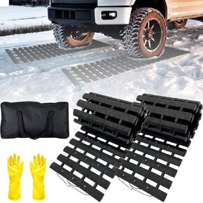 BASHIK Portable Recovery Traction Mat Tracks for Car/Truck in Mud, Snow, Ice，Sand Emergency Strong Grasping Strength Gloves and 1 Bag Attached (2 Pack 31.5“ X 10.6")
