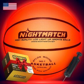 NIGHTMATCH Waterproof Size 7 & Size 5 LED Light Up Basketball - Glow in the Dark Basketball with 2 LEDs - 8 Extra Batteries & 1 Pump - LED Basketball Toys - Cool Toys for Boys - Gifts for Teenage Boys