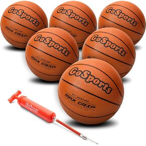 GoSports Indoor/Outdoor Rubber Basketballs - Six Pack of Size 6 or Size 7 Balls with Pump & Carrying Bag - Choose Your Size