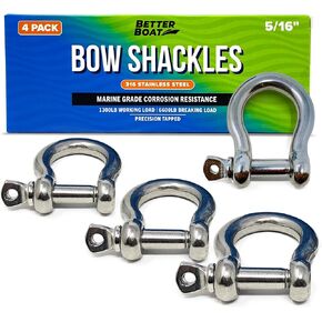 Premium Stainless Steel D Ring Shackles 1/2 inch 3/8, 5/16 or 1/4 Mini Small Bow Shackle or Clevis Anchor Shackle Marine Grade Boat Sailboat Chain Shackel U Bolt Rigging Clasp