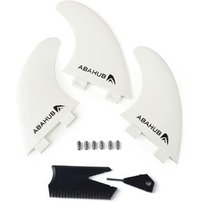 Abahub Surfboard Thruster Fins Set, Compatible with FCS Style Fin Box, Fiberglass Reinforced G5 Surf Fin, 3 Fins for Surf Boards, Surfing Longboard, Shortboard, with Screws and Key, Black/Blue/White