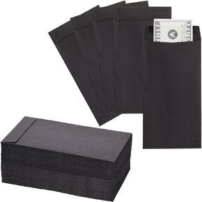 Okuna Outpost 100 Pack Black Money Envelopes for Cash - 100 GSM Kraft Paper - Money Saving Challenges Envelopes for Currency & Coins (3.5x6.5 in)