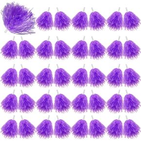 Lenwen 40 Pack Pom Poms Cheerleading Sports Dance Spirited Plastic Cheer Pompom Cheerleading Poms with Handles for Adults Rooters Sports Team Cheering Party