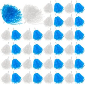 Lenwen 40 Pack Pom Poms Cheerleading Sports Dance Spirited Plastic Cheer Pompom Cheerleading Poms with Handles for Adults Rooters Sports Team Cheering Party