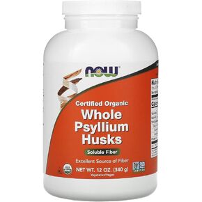 NOW Supplements, Whole Psyllium Husks, Certified Organic, Non-GMO Project Verified, Soluble Fiber, 12-Ounce