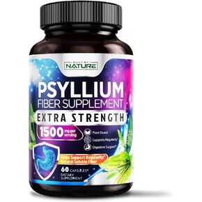 Psyllium Husk Capsules 1500mg - Fiber Supplement - Natural Soluble Fiber Pills with Psyllium Husk Powder - Supports Digestive Gut and Colon Health - Non-GMO, Gluten-Free, Vegan - 60 Capsules
